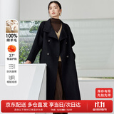 尚都比拉中长款100%羊毛大衣女冬季宽松呢子双面毛呢外套 黑色 S 