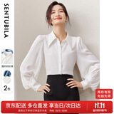 尚都比拉秋季休闲通勤显瘦长袖衬衣女设计感灯笼袖衬衫 白色 M 