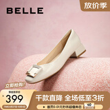百丽（Belle）干练方扣高跟鞋女商场同款质感羊皮浅口单鞋Z8B1DAQ6 米白 35 (225mm)