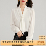 尚都比拉通勤飘带领白色衬衫女秋季上衣珍珠扣设计气质休闲时尚洋气衬衣