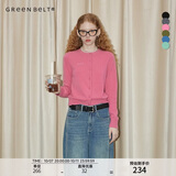 GREEN BELT100%绵羊毛针织开衫外套女修身长袖上衣学院