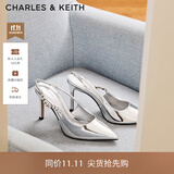 CHARLES&KEITH质感链条尖头高跟凉鞋子女鞋生日礼物送女友CK1-60280377 Silver银色 36 (230)