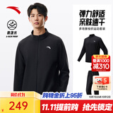 安踏无氟防泼水软壳衣丨外套男秋冬季保暖连帽运动行政夹克男装防风衣 【外套+长裤】基础黑/基础黑7206P-5 不加绒套装 L (175) 建议120-140斤
