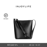 INJOYLIFE水桶包简约通勤节日礼物妈妈女包大容量百搭单肩包包 黑色