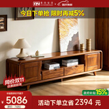 果真乌金木电视柜家用小户型落地柜现代简约全实木靠墙影视柜 吉祥如意系列【电视柜2.0M】