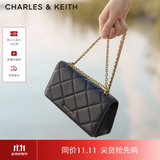 CHARLES&KEITH质感菱格链条小方钱包女包包女包生日礼物送女友CK6-10680924 Black黑色 XS
