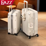 EAZZ【欧洲获奖】耐摔铝框行李箱拉杆箱男女登机箱旅行箱学生密码皮箱 【升级杯架+挂包扣】 卡扣 -白色 26英寸 ｜中长途行
