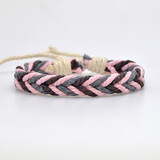 EKUSTYEE 天然棉麻彩色手链纯手工编织手绳简约日系潮小清新手链学生情侣款 粉灰棕-棉绳