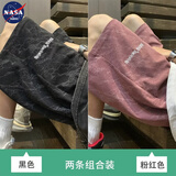 NASA MARVEL美式扎染字母短裤男夏季新款冰丝薄款沙滩运动休闲直筒宽松五分裤