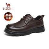 骆驼（CAMEL）牛皮系带中年爸爸鞋增高商务休闲皮鞋男加绒 G15A211067R 棕色 40