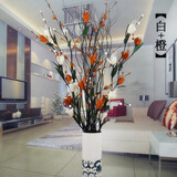 鑫达特雪梅花胶花仿真假花客厅摆放花卉落地高带花瓶电视柜旁摆件SN9266 白 橙不带瓶价格