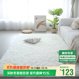 梦蜓长绒丝毛客厅地毯茶几卧室飘窗床边毯垫   简约白70*160cm