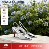 CHARLES&KEITH质感链条尖头高跟凉鞋子女鞋生日礼物送女友CK1-60280377 Silver银色 37 (235)