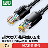 绿联超六类网线 CAT6A类万兆成品跳线 家用工程电脑路由器宽带网络线双接头兼容千兆2.5g黑0.5米55154