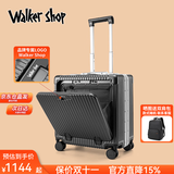 Walker Shop品牌行李箱男登机箱女铝框拉杆箱小型轻便商务旅行箱前开盖密码箱 深灰色 18英寸 【横版登机箱】