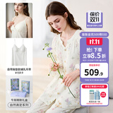 嫚熙（EMXEE）睡衣春夏季孕妇装衣服裤子哺乳待产产后月子服家居服套装弹力丝麻 绮幻花信（哺乳吊带三件套） L（适穿115-135斤）