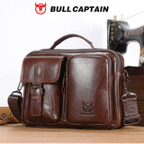牛船长皮具（BULLCAPTAIN）男士牛皮单肩斜挎真皮手提10英寸ipad横款平板包 咖啡色 中包