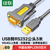 绿联USB转RS232串口线 USB转DB9针公头转接线 支持考勤机收银机标签打印机线com口调试线 3米 20223