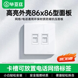 毕亚兹 电脑插座网线双孔网络面板适用电话信息模块 通用超五/六/七类模块加厚86型面板带标识卡槽 双口