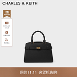CHARLES&KEITH金属扣带手提单肩妈妈包凯莉包包女包生日礼物送女友CK2-50160102 Black黑色 M
