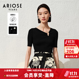 艾诺丝雅诗ARIOSEYEARS夏季新品高级珍珠扣袢套头短袖毛针织衫30428172 黑色 S