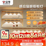 公牛（BULL）感应猫眼橱柜灯磁吸充电山丘光效展柜玄关氛围小夜灯 黑80cm三色