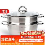 乐扣乐扣（LOCK&LOCK）不锈钢蒸锅 家用大容量蒸锅28CM二层蒸锅汤锅套装组合电磁炉锅具