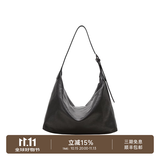 裘真（qiuzhen）【明星推荐】 经典hobo包植鞣牛皮腋下通勤休闲饺子女包 黑色-大号（羊皮）预售7天 小包/大包