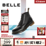 百丽（Belle）【双11】真皮马丁靴男秋冬新款厚底增高加绒保暖短靴子92267DD0 黑色6孔（四季单里） 38 (240mm)