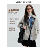VEGA CHANG【经纬呢】双面呢子大衣女冬小个子羊驼羊毛呢外套 北欧蓝格纹 S