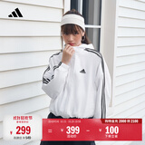 adidas三条纹休闲宽松连帽夹克早秋薄外套女装阿迪达斯官方轻运动 白/黑色   S