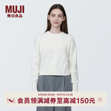 MUJI女式 棱纹编织 圆领短款针织衫 长袖女款 女装 薄款毛衣 米白色 XL (165/92A)