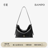 半坡饰族（bampo）【生日礼物】中号绵绵包hobo托特包头层牛皮大容量单肩斜挎包软 墨碳黑（中号拉链款）