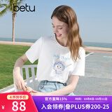 百图女装夏季新款T恤圆领趣味印花舒适棉感短袖上衣女2505X12