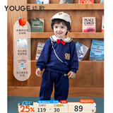 幼歌（YOUGE）宝宝秋季新款长袖撞色小熊卫衣宽松百搭短裙学院风套装 海军蓝裤子（66-90两用裆） 100 cm