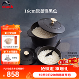 珐宝（staub）多功能珐琅铸铁锅家用煲汤焖烧炖炒锅奶锅汤锅炖锅烹饪锅具电磁炉 饭釜锅黑色【金色盖镝】 16cm