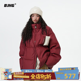 BJHG王栎鑫同款不计后果贴贴羽绒服冬季男生潮牌美式外套宽松防寒服女 莎酱红 S （120斤以下）