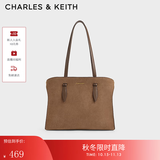 CHARLES&KEITH复古绒面大容量单肩托特包生日礼物送女友CK2-30782735-1 Mocha Brown摩卡棕 L