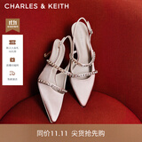 CHARLES&KEITH亮钻一字带尖头包头复古高跟凉鞋婚鞋子女鞋生日礼物CK1-61720199 粉红色Pink 38