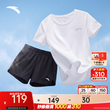 安踏（ANTA）防走光速干运动套装丨女2026夏季新款体考专用跑步短袖透气短裤 【防走光速干A款】雪花白/基础黑 M/女165