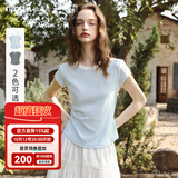 Olrain欧芮儿经典百搭精致撞色短袖T恤女装夏季新款潮流修身显瘦上衣 蓝色 M