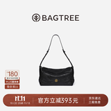 BAGTREE【朱珠同款】包包树奶盒包女包植鞣皮单肩斜挎腋下通勤Hobo枕头包 檀黑色-中号【磁吸拉链款】 高级小众