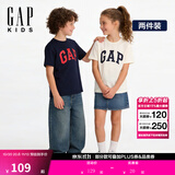 盖璞Gap男童秋季纯棉logo印花短袖T恤两件装儿童装上衣894374 海军蓝组合 120 cm(6-7岁)亚洲尺码