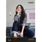 阔色条纹衬衫毛衣假两件灰色上衣女26春季新款修身内搭针织衫秋冬 灰色 10月15日发 M