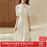 尚都比拉新中式气质连衣裙女夏季旗袍改良版中长款小个子A字裙 米白色 M