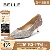 百丽（Belle）闪耀质感高跟鞋女商场新款四季单鞋增高婚鞋BDAK3AQ6预售 浮光跃金-跟高5CM 38 (240mm)