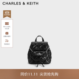 CHARLES&KEITH菱格大容量柔软背包书包双肩包包女包生日开学礼物CK2-60151400 Noir黑色 S