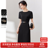 尚都比拉设计感拼接连衣裙夏季高级感气质百褶裙小个子中长裙子 雅黑色 M