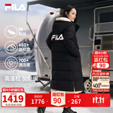 斐乐蓬蓬羽绒服丨FILA过膝长款羽绒女连帽防污保暖外套 正黑色-BK 2XL 180/96A