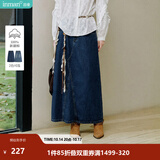 茵曼（INMAN）【100%棉】绣花衬衫女2026秋季女装新款白色立领休闲宽松长袖衬衣 深牛仔蓝半身裙-18438189 M （裤子 27码）
